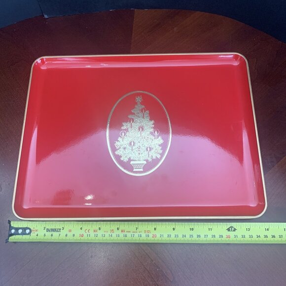 Otagiri Lacquerware Christmas Trays Set of 2  Japan Gold Trim MCM 14” X 10” - Picture 7 of 8